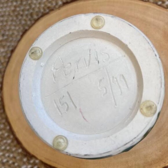 Signed Pottery Small Green Textured Pitcher Vase handmade - Picture 5 of 7